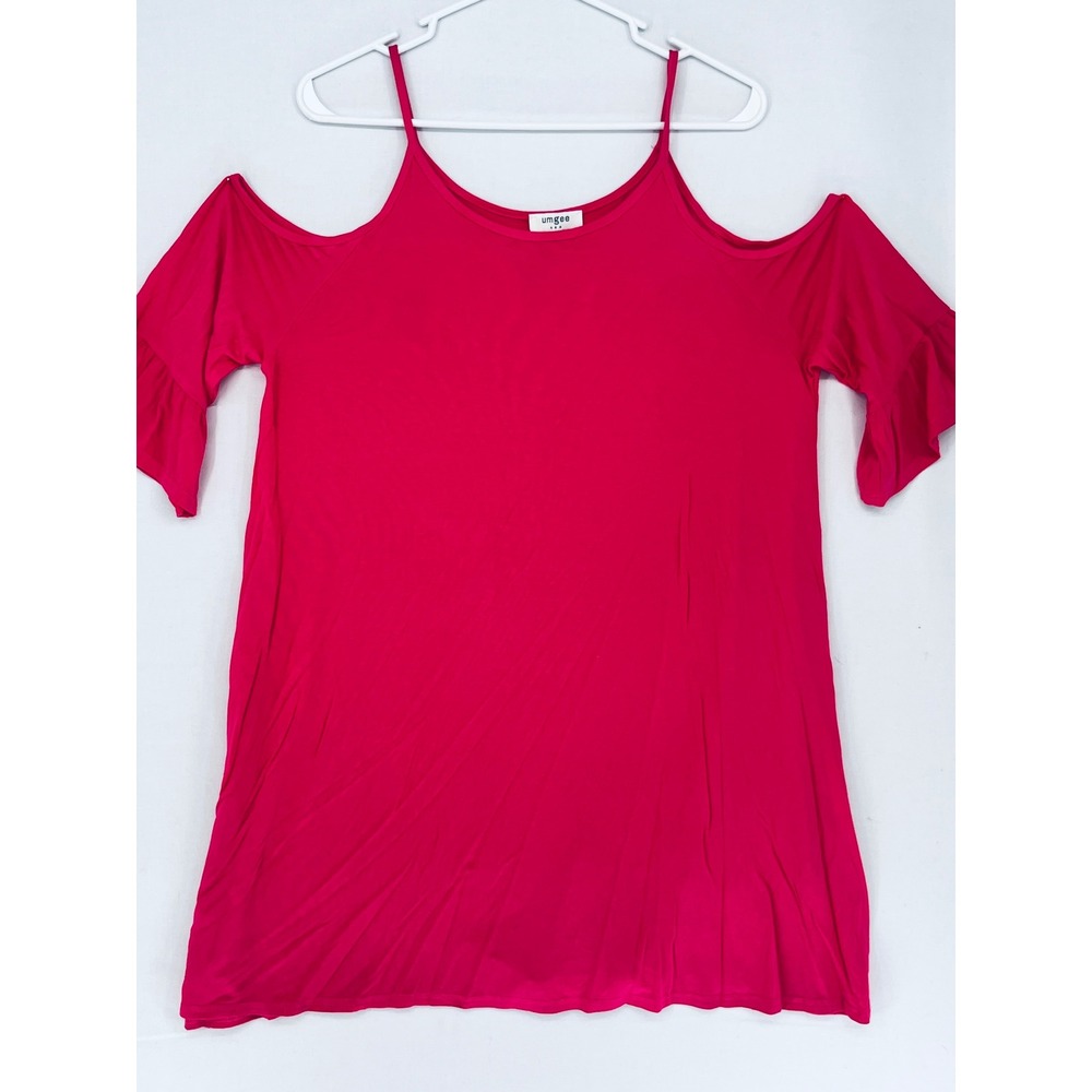 Umgee Hot Pink Cold Shoulder Ruffle Sleeve Tunic Top Blouse Medium